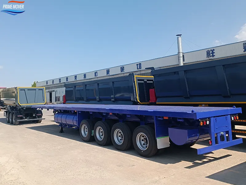 Real-Life Photos Showcasing the Stable Load-Bearing Capacity of Heavy-Duty Four-Axle Flatbed Semi-Trailers