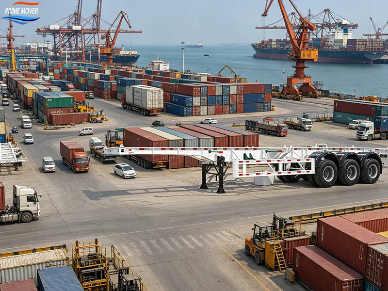 Skeleton Trailer Cooperating with Container Gantry Crane Skeleton Trailer Cooperating with Container Gantry Crane
