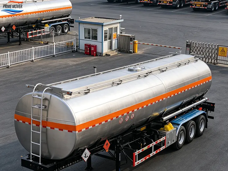 Oil Tank Trailer Awaiting Loading at a Chemical Plant