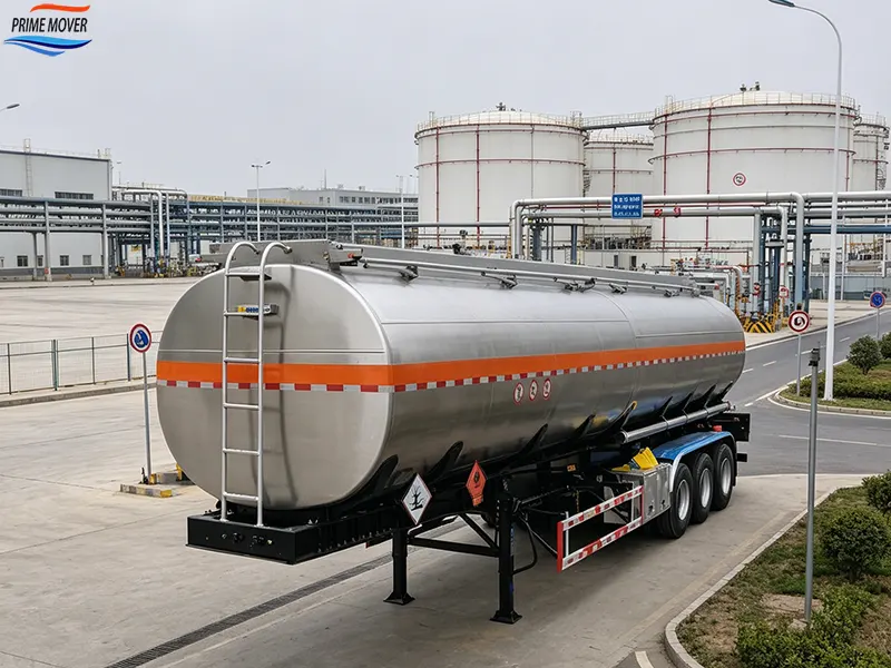 Oil Tank Trailer Awaiting Loading at an Oil Refinery