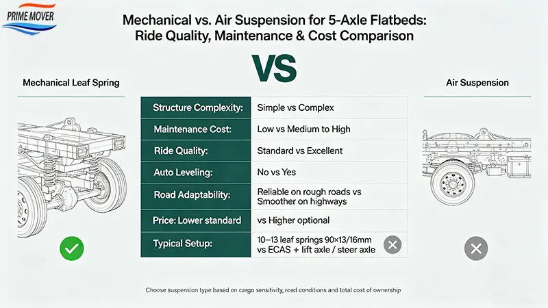 Mechanical vs. Air Suspension for 5-Axle Flatbeds Mechanical vs. Air Suspension for 5-Axle Flatbeds