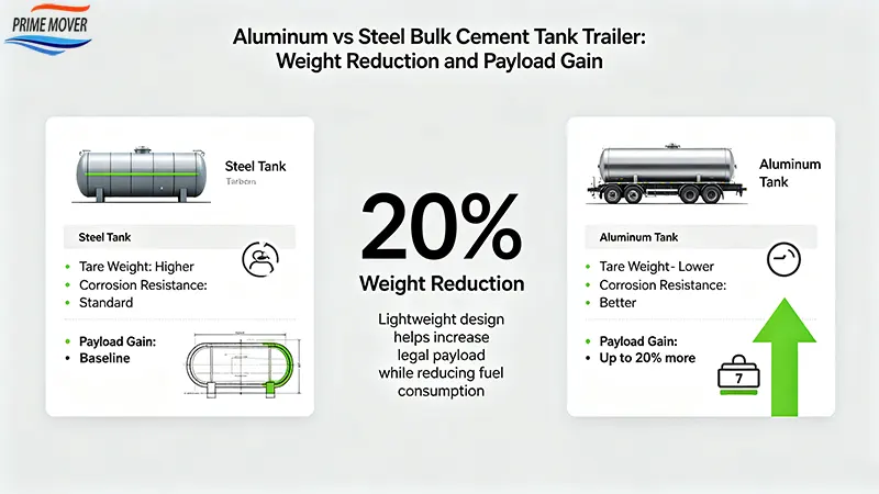 Lightweight aluminum bulk cement tank trailer reduces weight by 20 percent