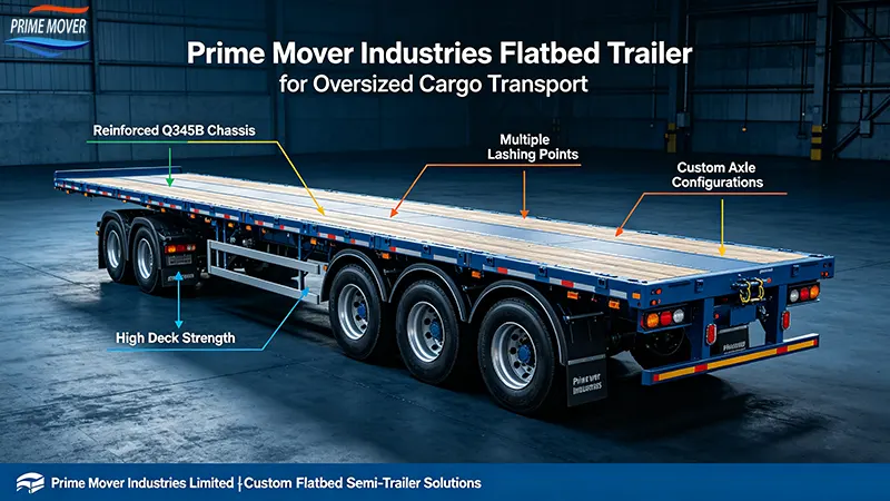Prime Mover Industries flatbed trailer for oversized cargo transport