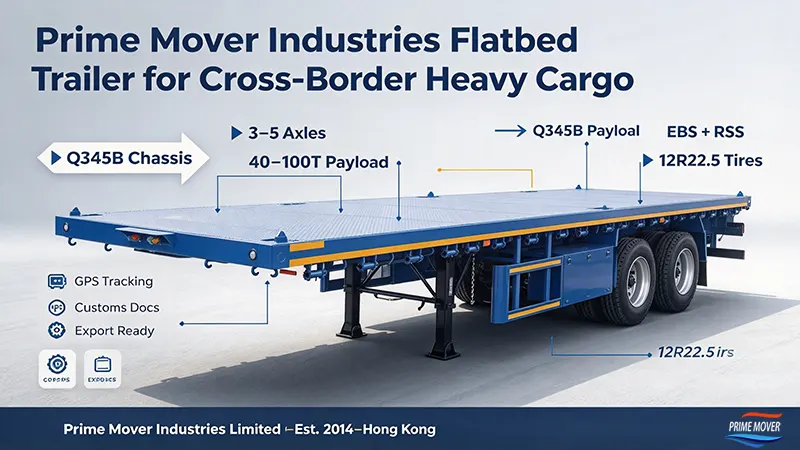 Prime Mover Industries flatbed trailer for cross-border heavy cargo export