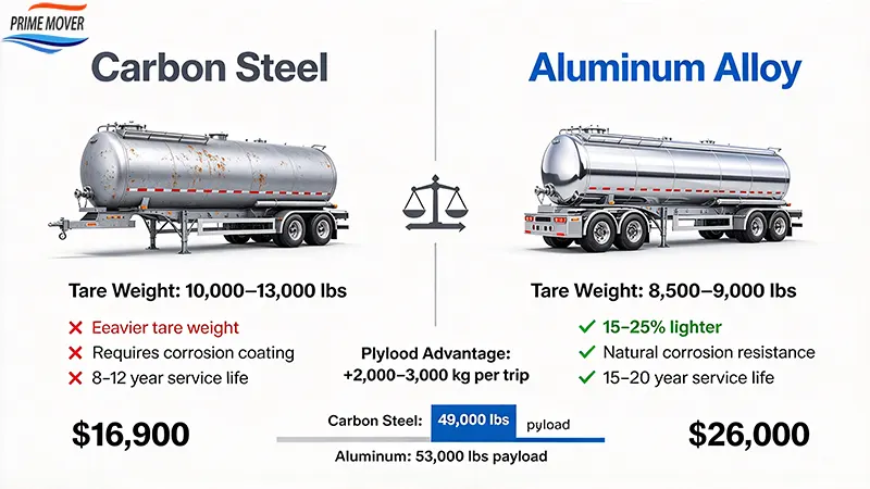 Aluminum vs carbon steel fuel tanker trailer weight and payload comparison Aluminum vs carbon steel fuel tanker trailer weight and payload comparison