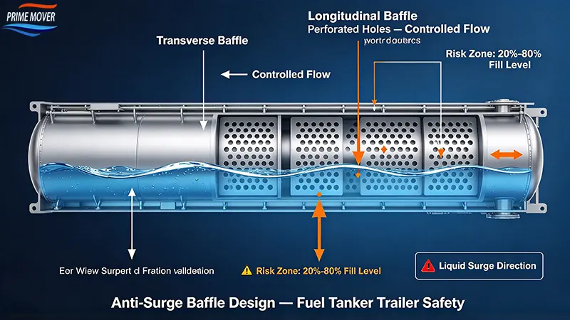 Anti-surge baffle design inside fuel tanker trailer for diesel petrol haulage Anti-surge baffle design inside fuel tanker trailer for diesel petrol haulage