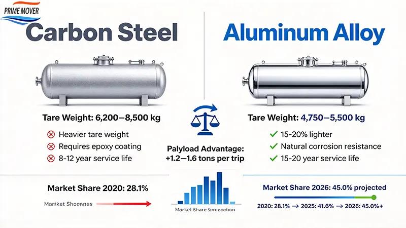 Aluminum vs carbon steel bulk cement tank trailer weight and payload comparison