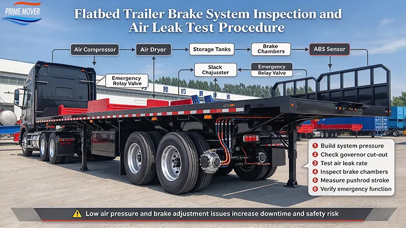 Flatbed trailer brake system inspection and air leak test procedure