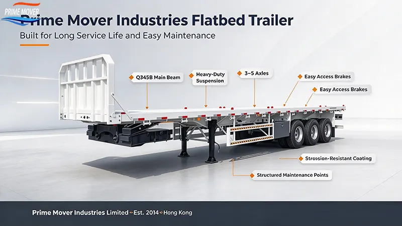 Prime Mover Industries flatbed trailer for long service life and easy maintenance