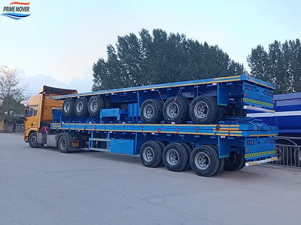 Tri-Axle 40-Ton Flatbed Semi-Trailer – Blue Chassis, Heavy-Duty Performance